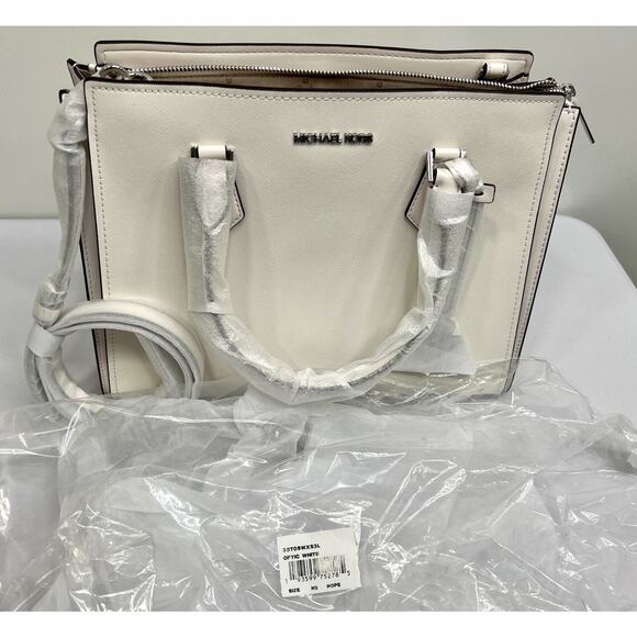 NEW MICHAEL KORS HOPE Handbag Women Large Satchel Purse 35T0SWXS3L OPTIC WHITE - Picture 11 of 16